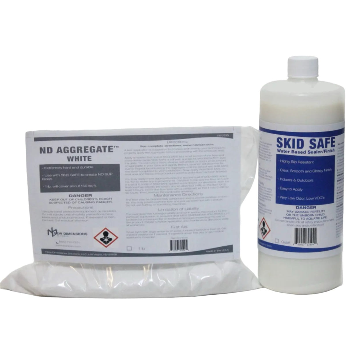 نظام ™ آمن ضد الانزلاق للفينيل والخشب والمعادن والأسطح المغلقة سابقًا. يتضمن:SKID SAFE ™ (منتجنا من مادة مانعة للانزلاق/مانع للانزلاق قائم على الماء) ، ومضافات للجر (ND Aggregate ™).