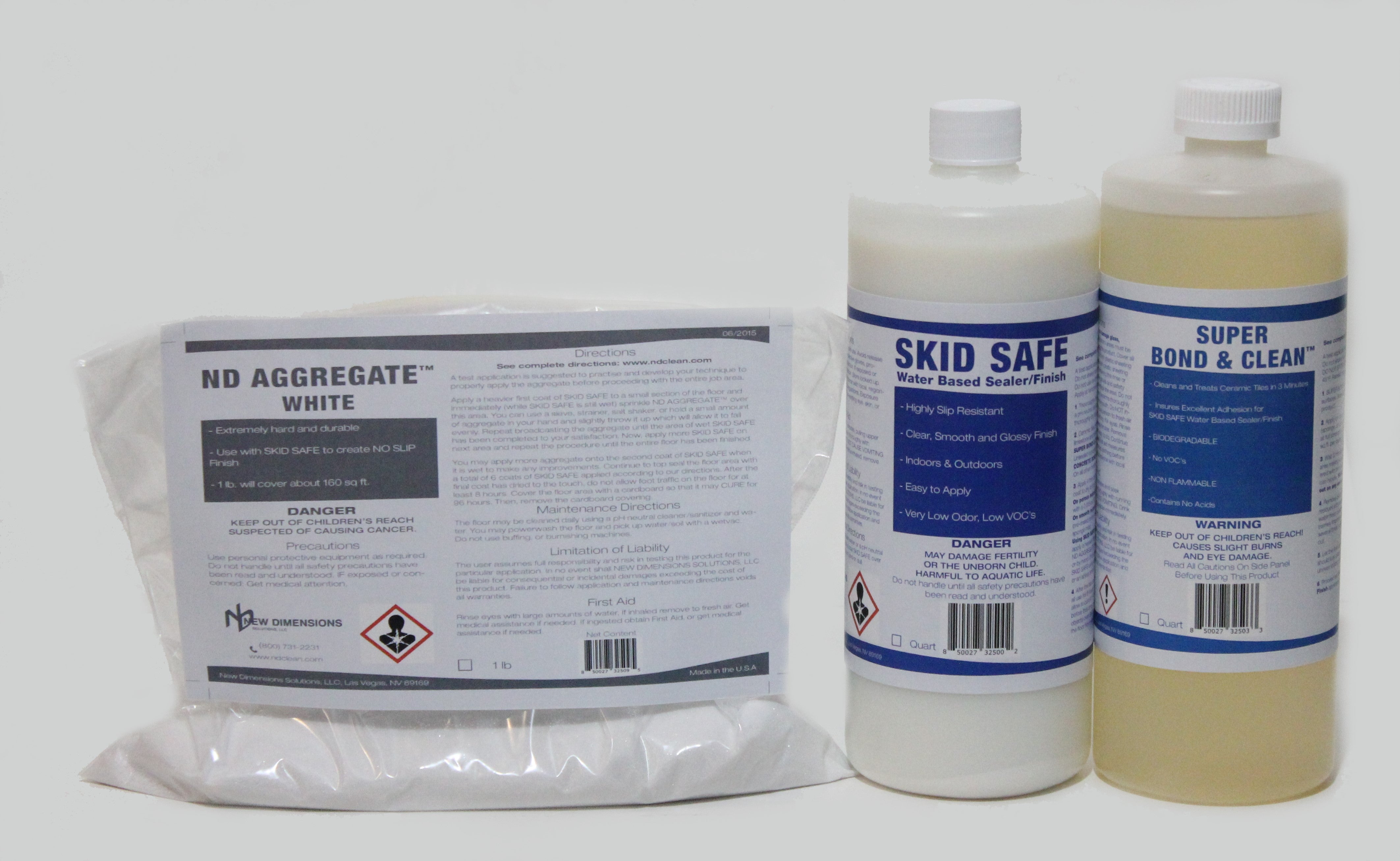 No Slip Skid Safe System™ For Tile, Porcelain, Brick or Limestone incl: SUPER BOND & CLEAN™ (pre-treatment), SKID SAFE™ ,  ND Aggregate™ - NEW DIMENSIONS SOLUTIONS, LLC