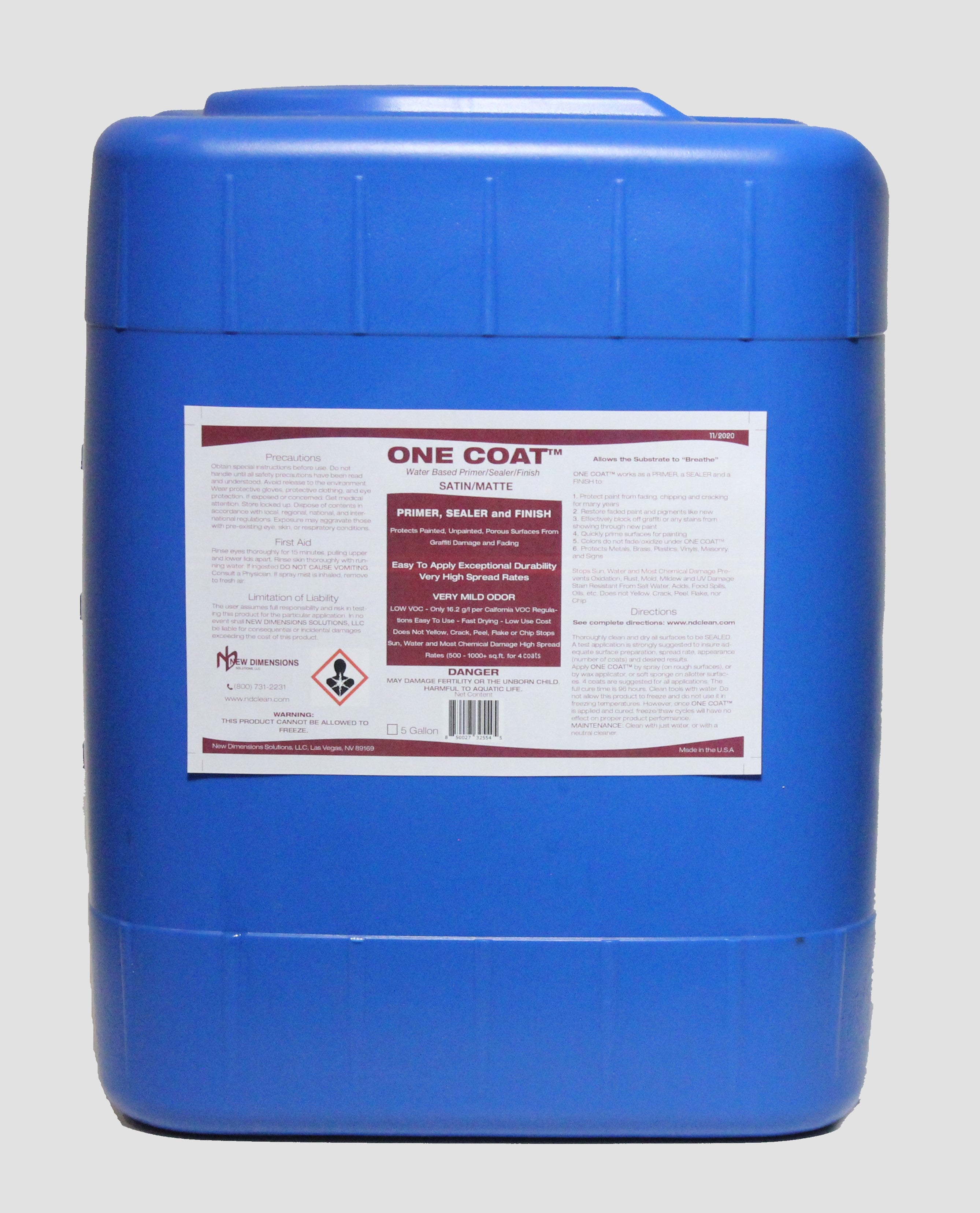 ONE COAT™ Water Based Primer/Sealer/Finish (multi-surface primer/sealer, or use before ND Graffiti Shield™) - NEW DIMENSIONS SOLUTIONS, LLC